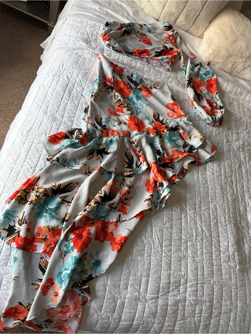 Floral One-Shoulder High-Low Two-Piece Set - Picture 4 of 10